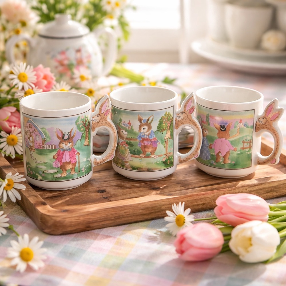 Charming Ceramic Peter Rabbit Mug With a Bunny-Shaped Handle set of 3